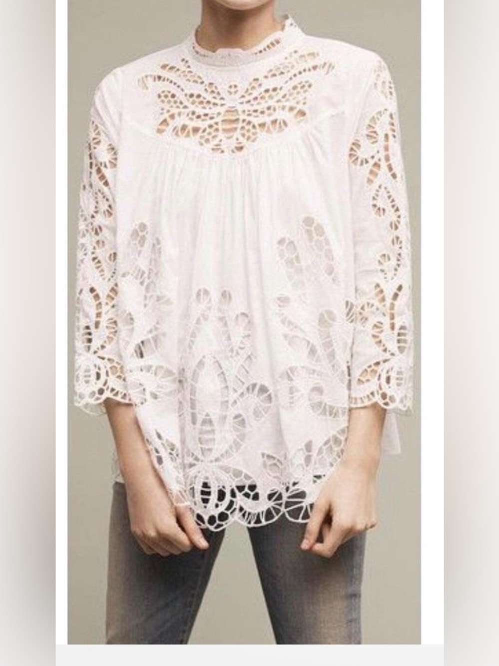 Anthropologie Haryln Butterfly Crochet Lace Peasant Top XS - Picture 1 of 4